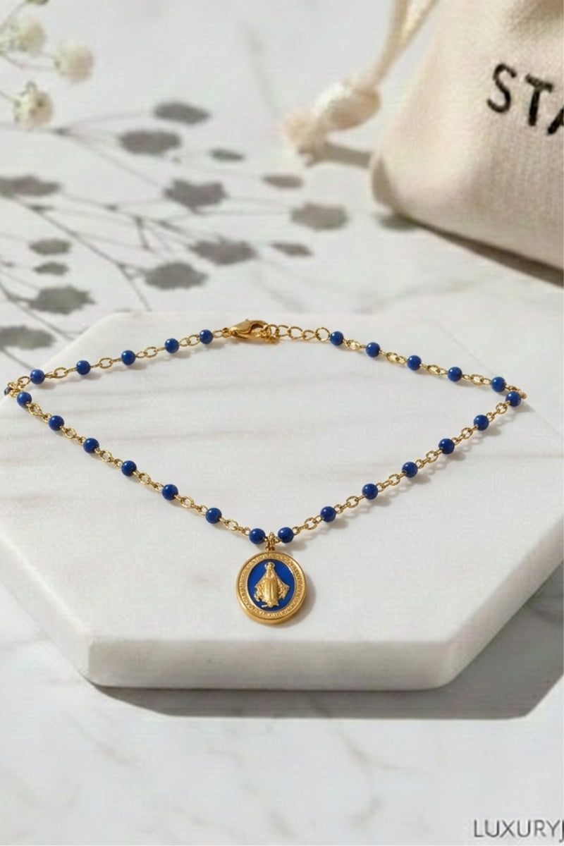 Gargantilla Dorada con Medalla Virgen de Acero Inoxidable