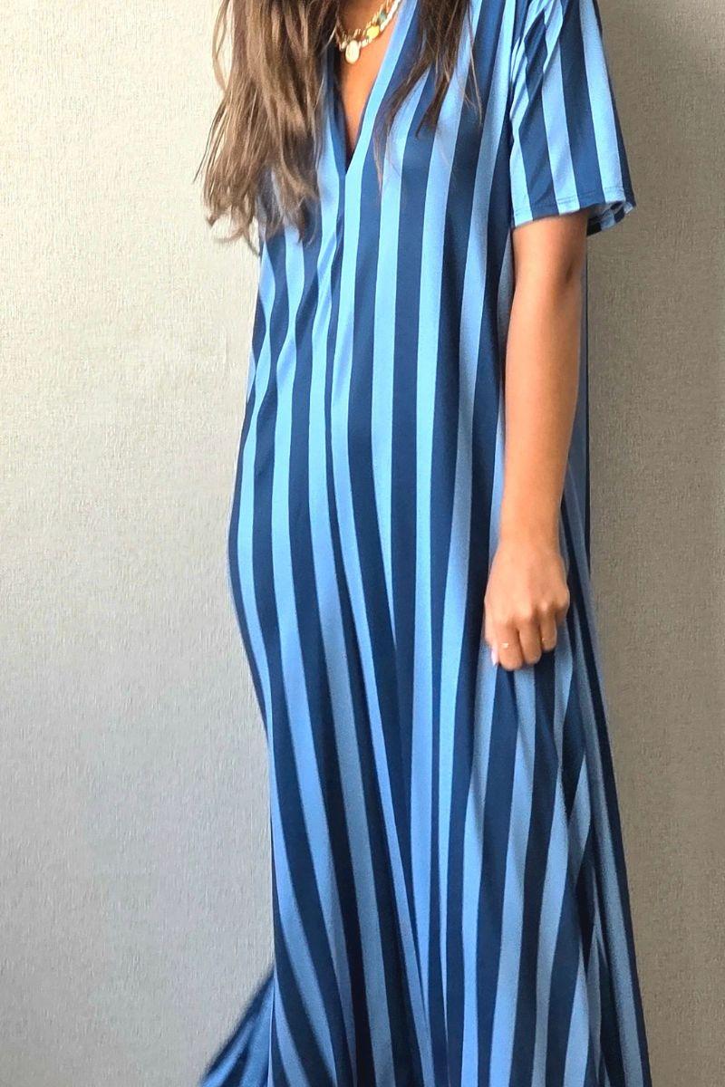 Vestido rayas manga corta no se arruga azul jean