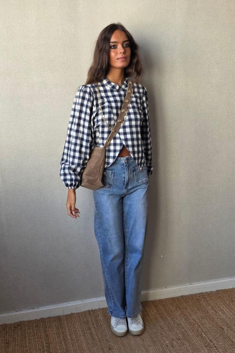 Camisa animal print con brillos Azul marino