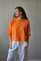 Sudadera Corta de Rayas Naranja