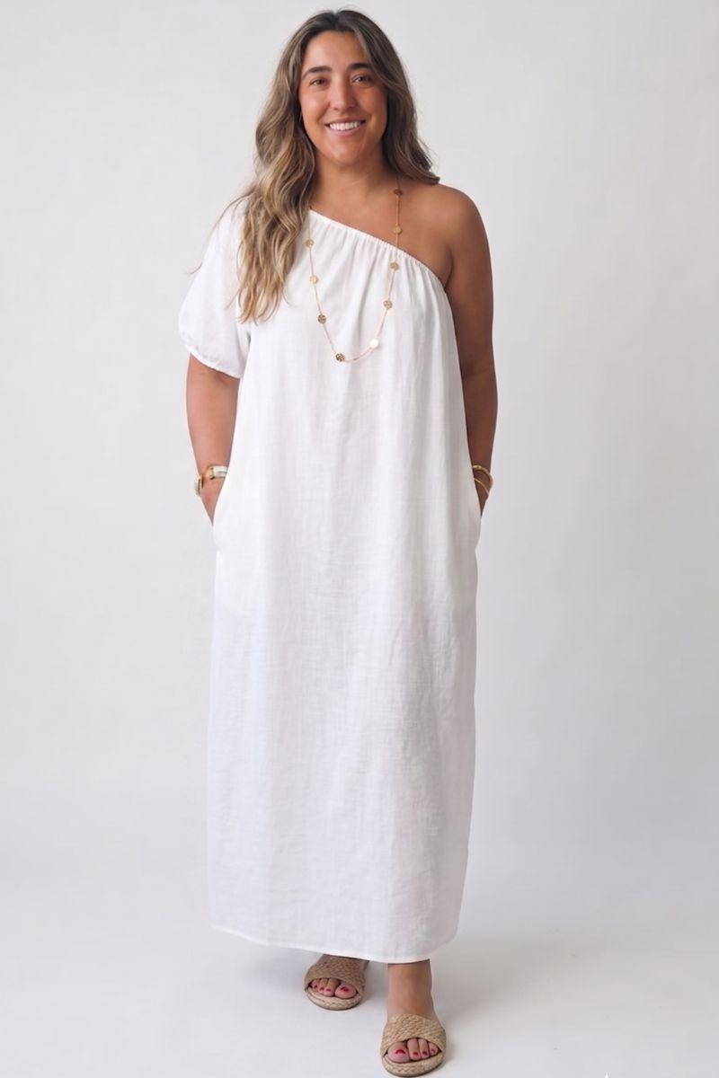 Vestido asimétrico oversize blanco