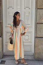 Vestido Flúor con Brillos Beige
