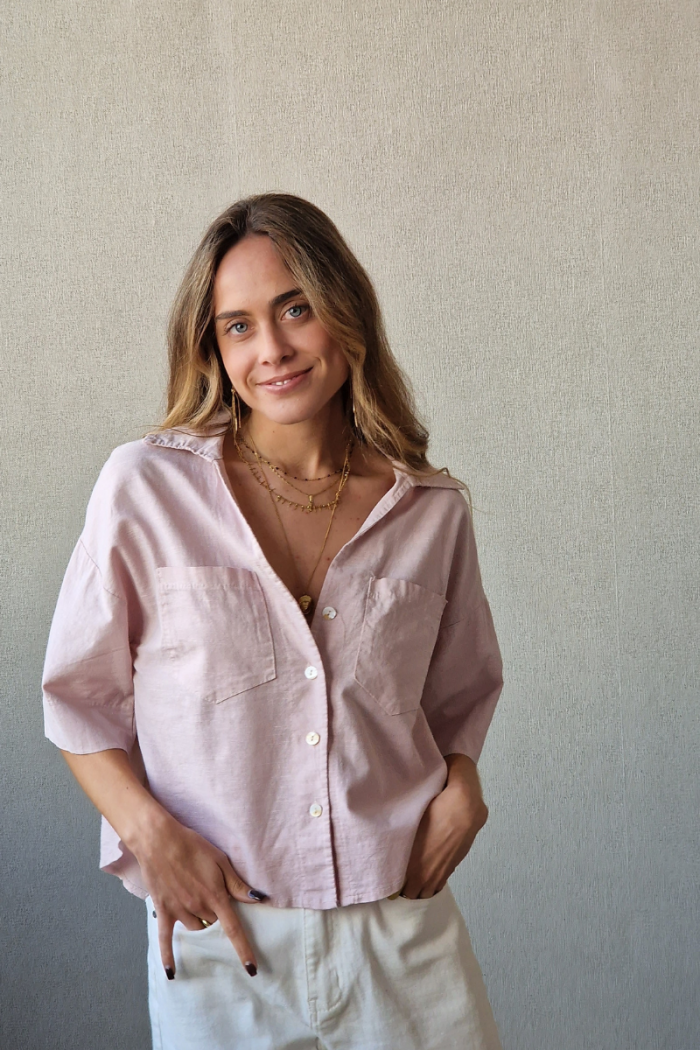 Camisa tres cuartos con bolsillos delanteros rosa