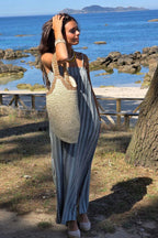 Vestido rayas tirantes con frunce
