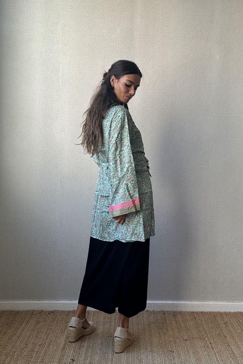 Kimono estampado verde militar