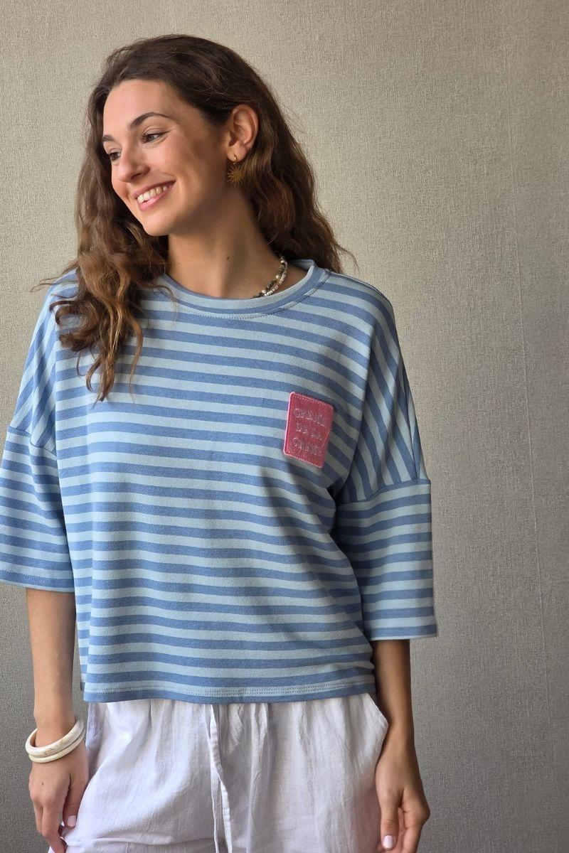Sudadera Corta de Rayas Azul Jean