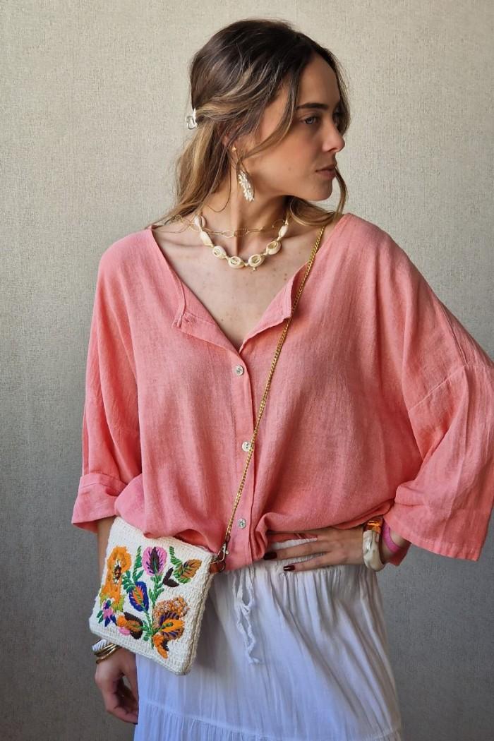 Camisa tipo lino coral