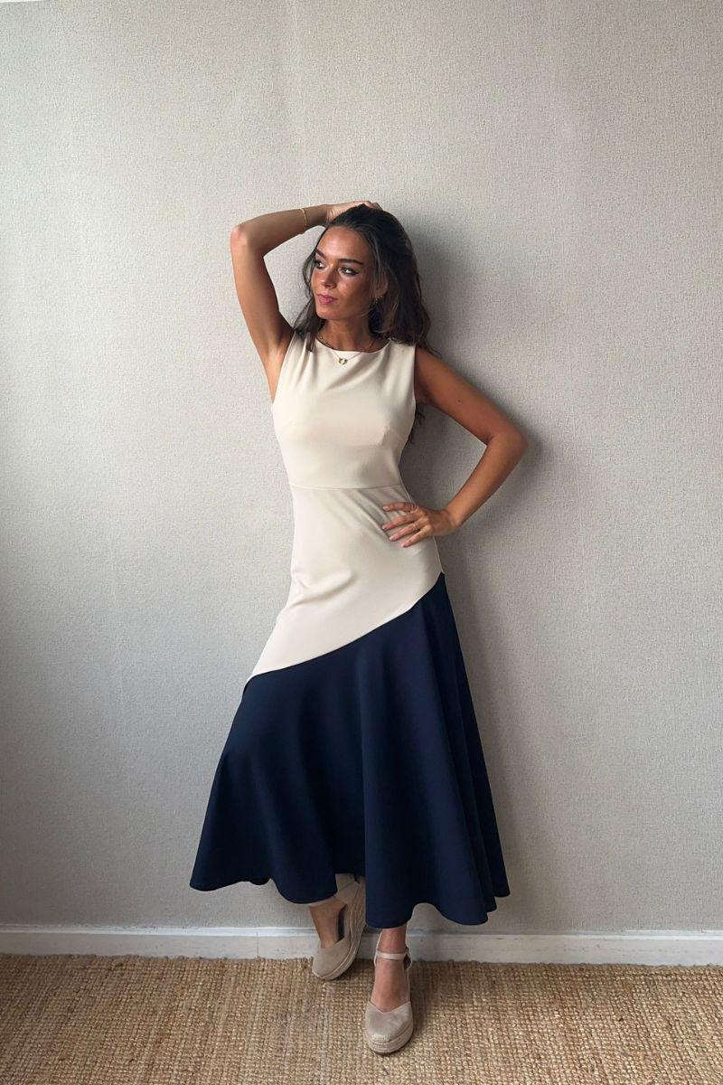 Vestido bicolor beige