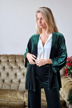 Kimono corto de terciopelo verde botella