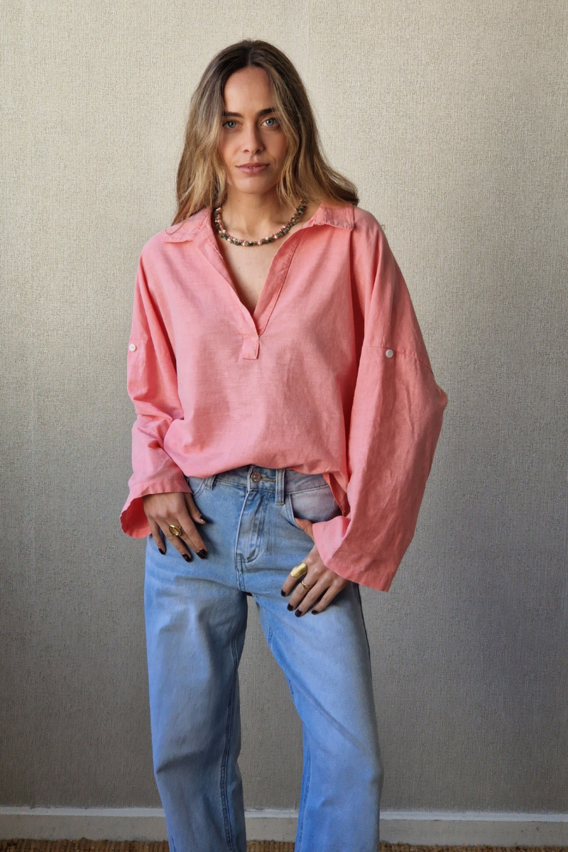 Blusa tipo lino coral