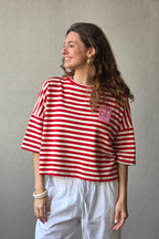 Sudadera Corta de Rayas Rojo