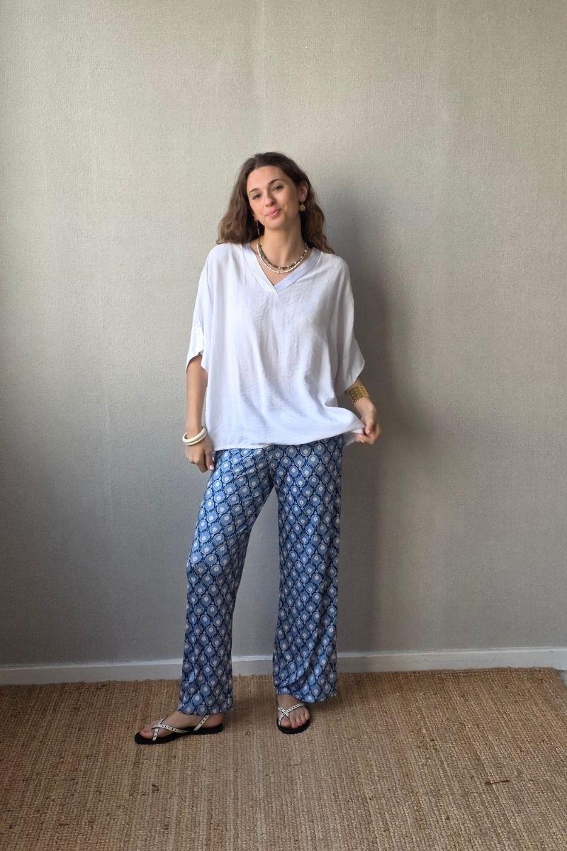 Pantalón estampado fuego azul jeans