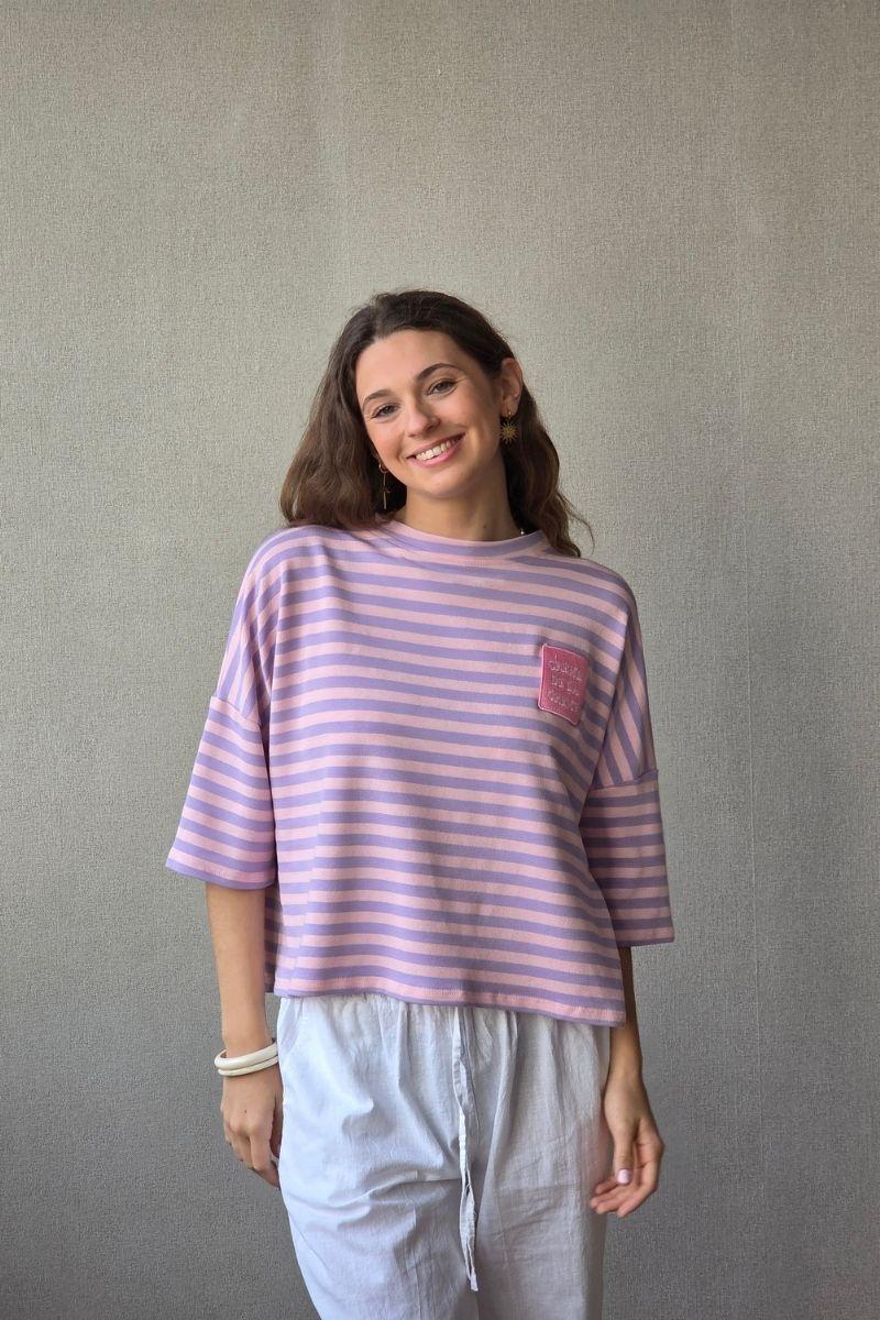 Sudadera Corta de Rayas Lila