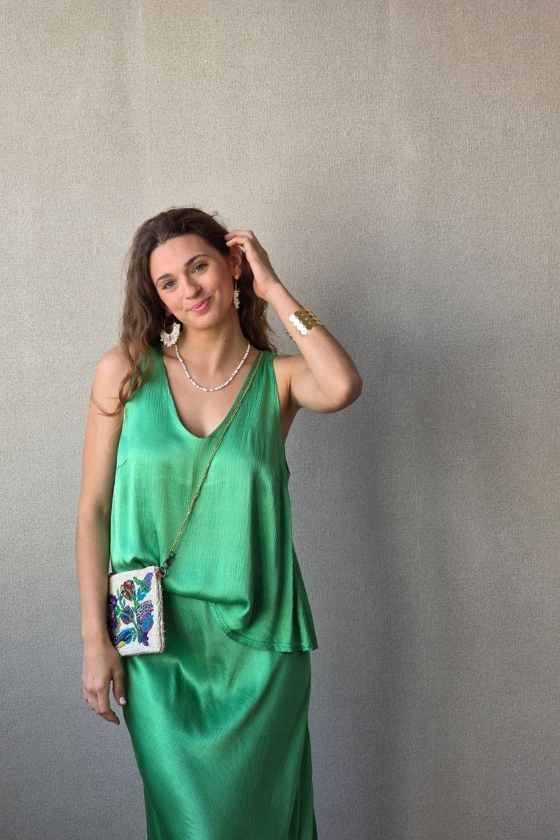Blusa tirantes de raso verde