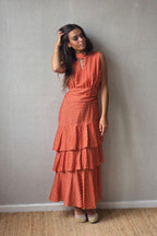 Vestido de volantes estampado vichy  cuello halter