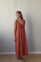 Vestido de tirantes crochet teja