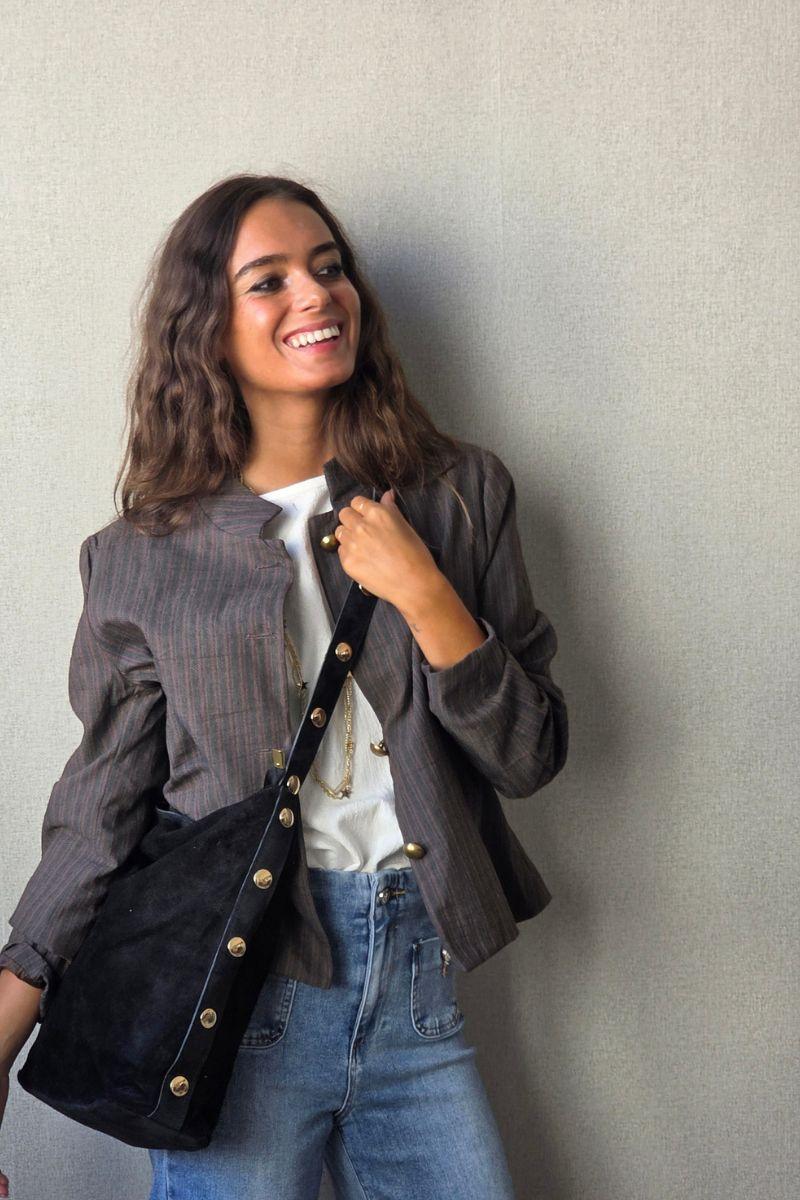 Chaqueta de rayas cuello maho