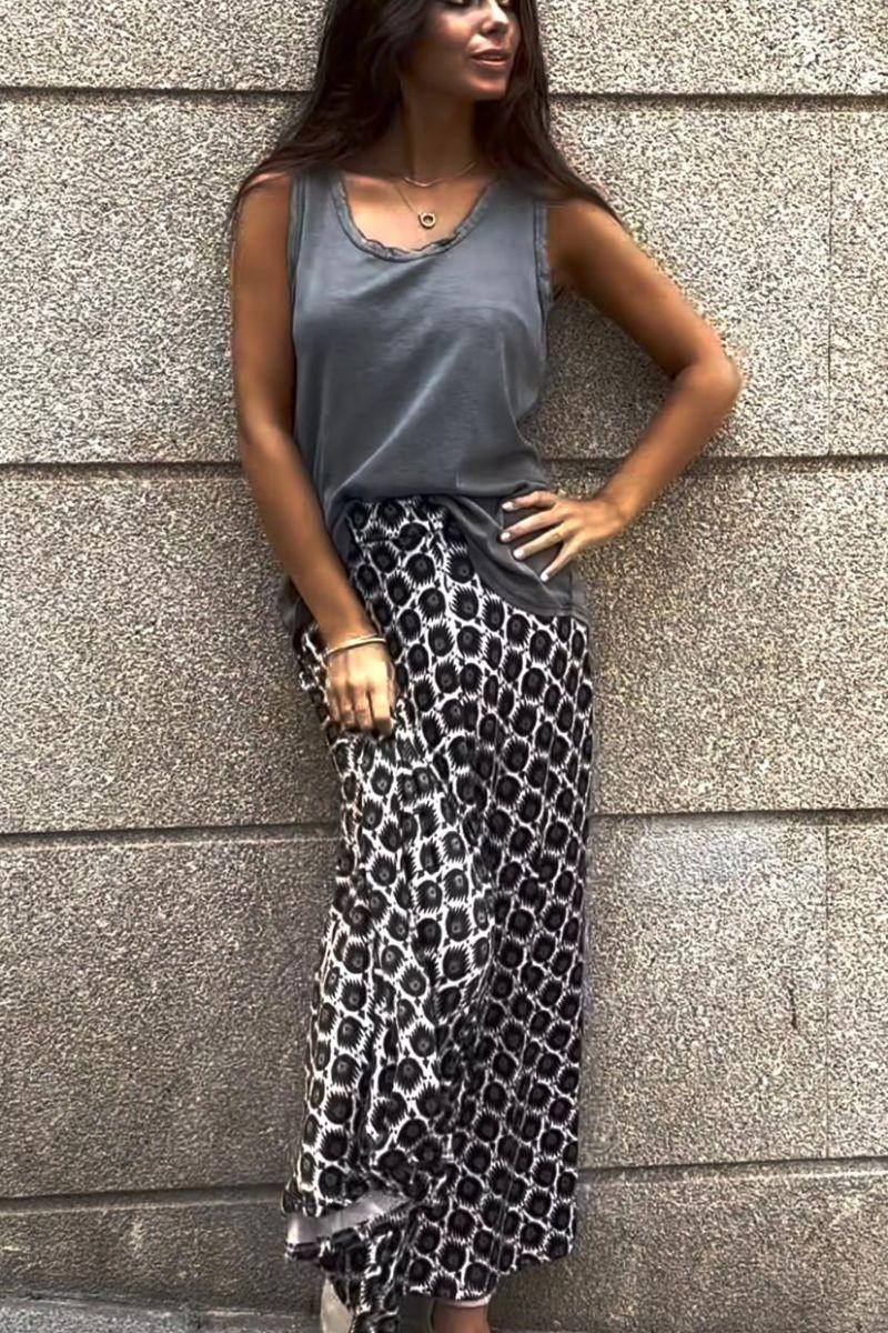 Falda larga estampado fuego negra