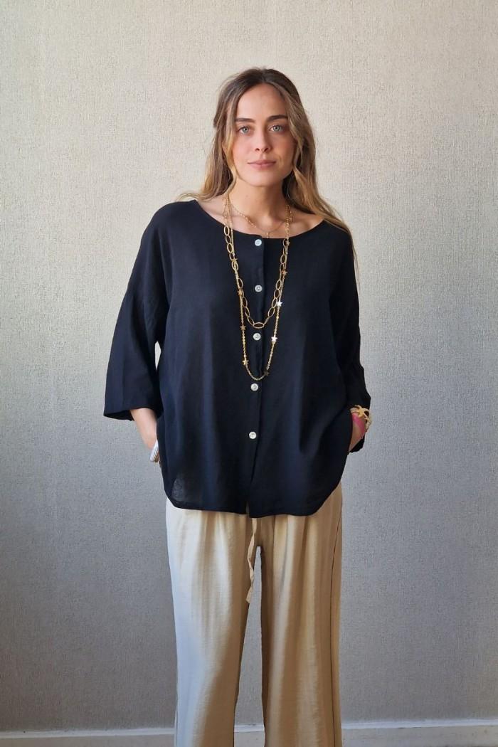 Camisa ovesize tipo lino negra