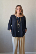 Camisa ovesize tipo lino negra