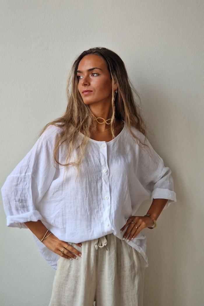 Camisa tipo lino de algodón blanca