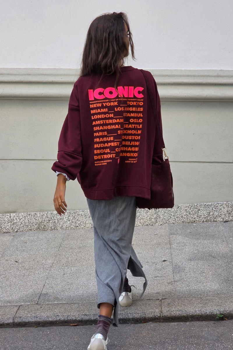 Sudadera oversize iconic granate