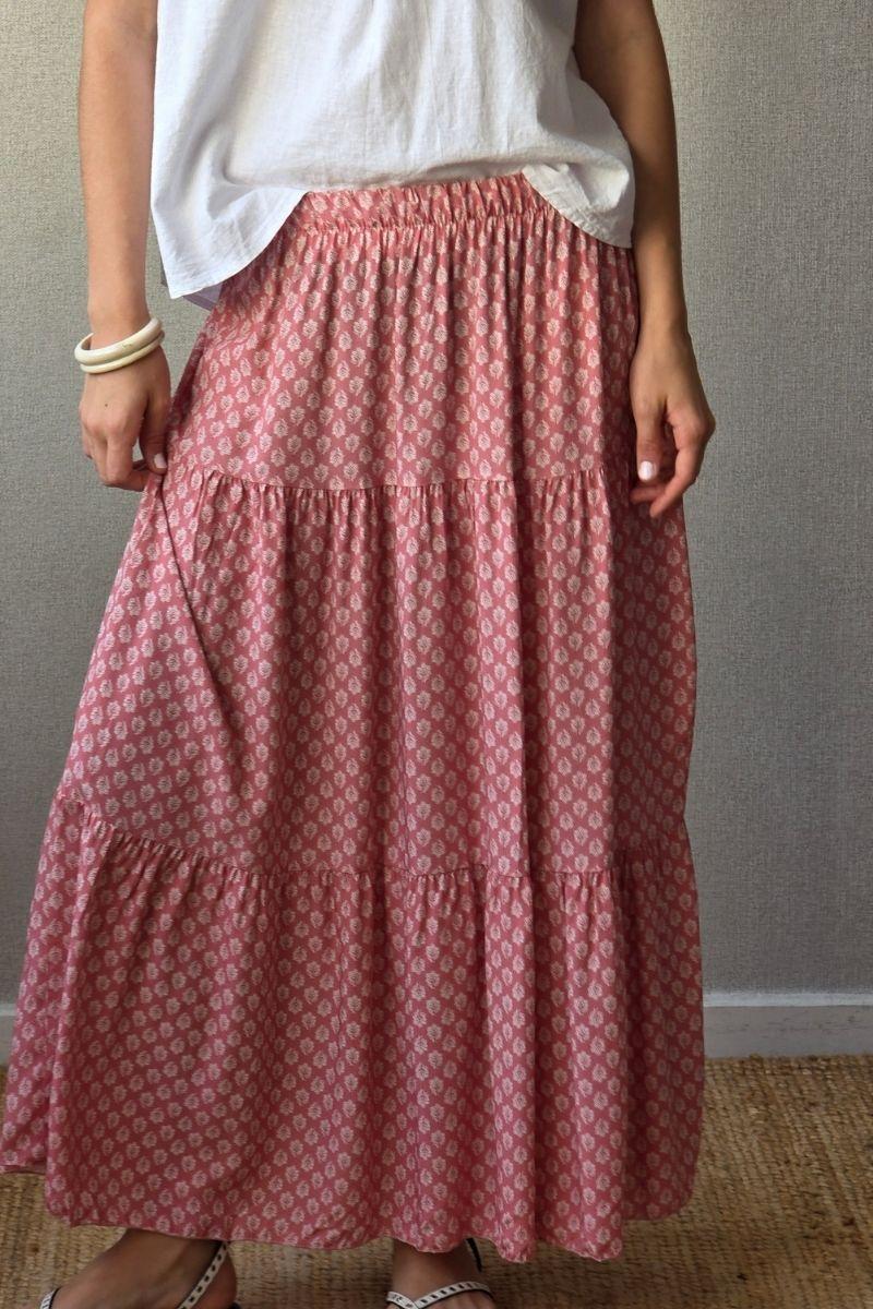 Falda estampado de flores con volantes rosa