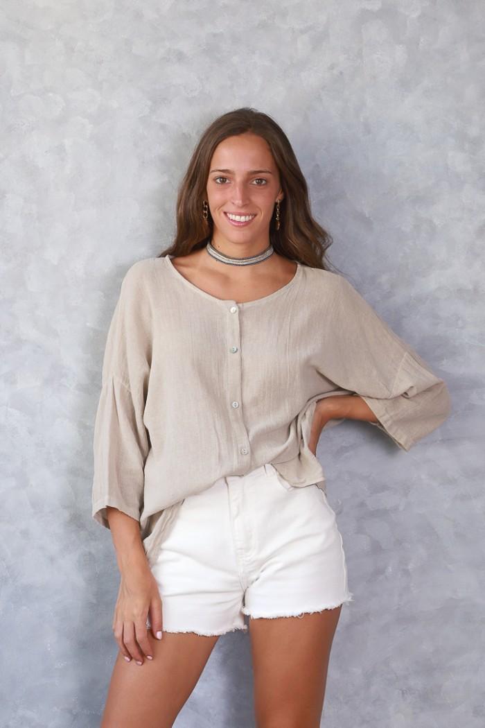 Camisa tipo lino de algodón beige