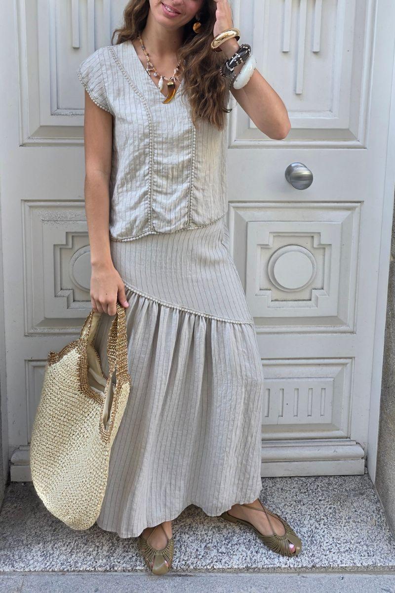 Falda Rayas beige tipo lino