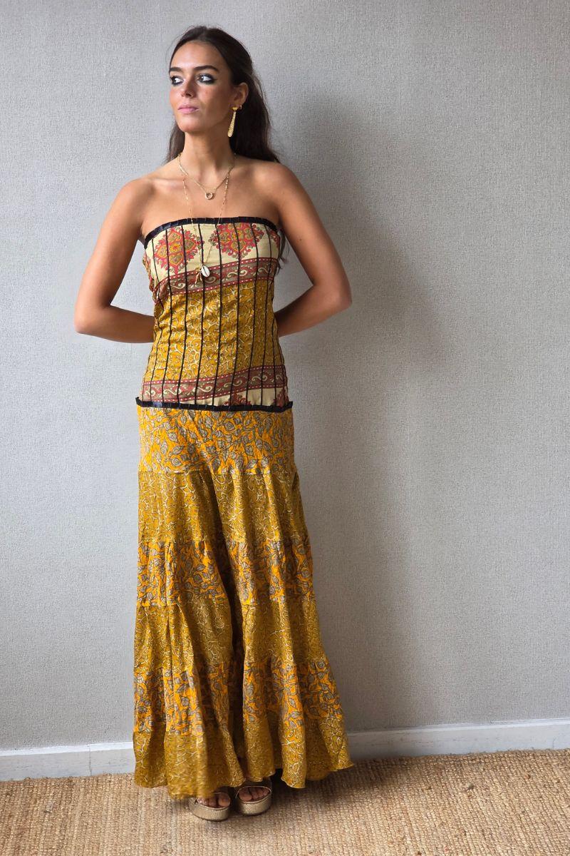 Vestido palabra de honor indio nido de abeja