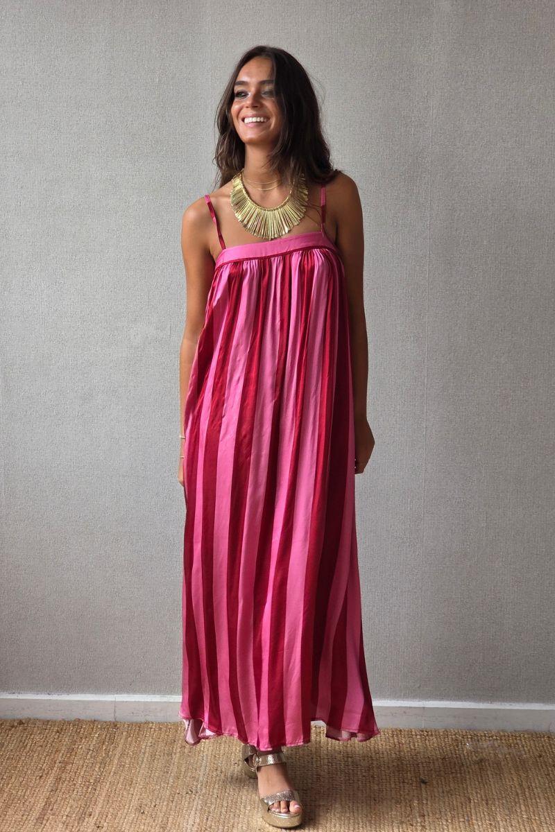 Vestido de tirantes rayas fucsia