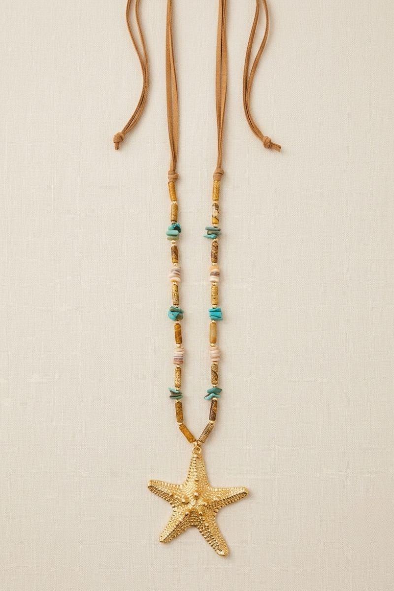 collar estrella de mar madera turquesa