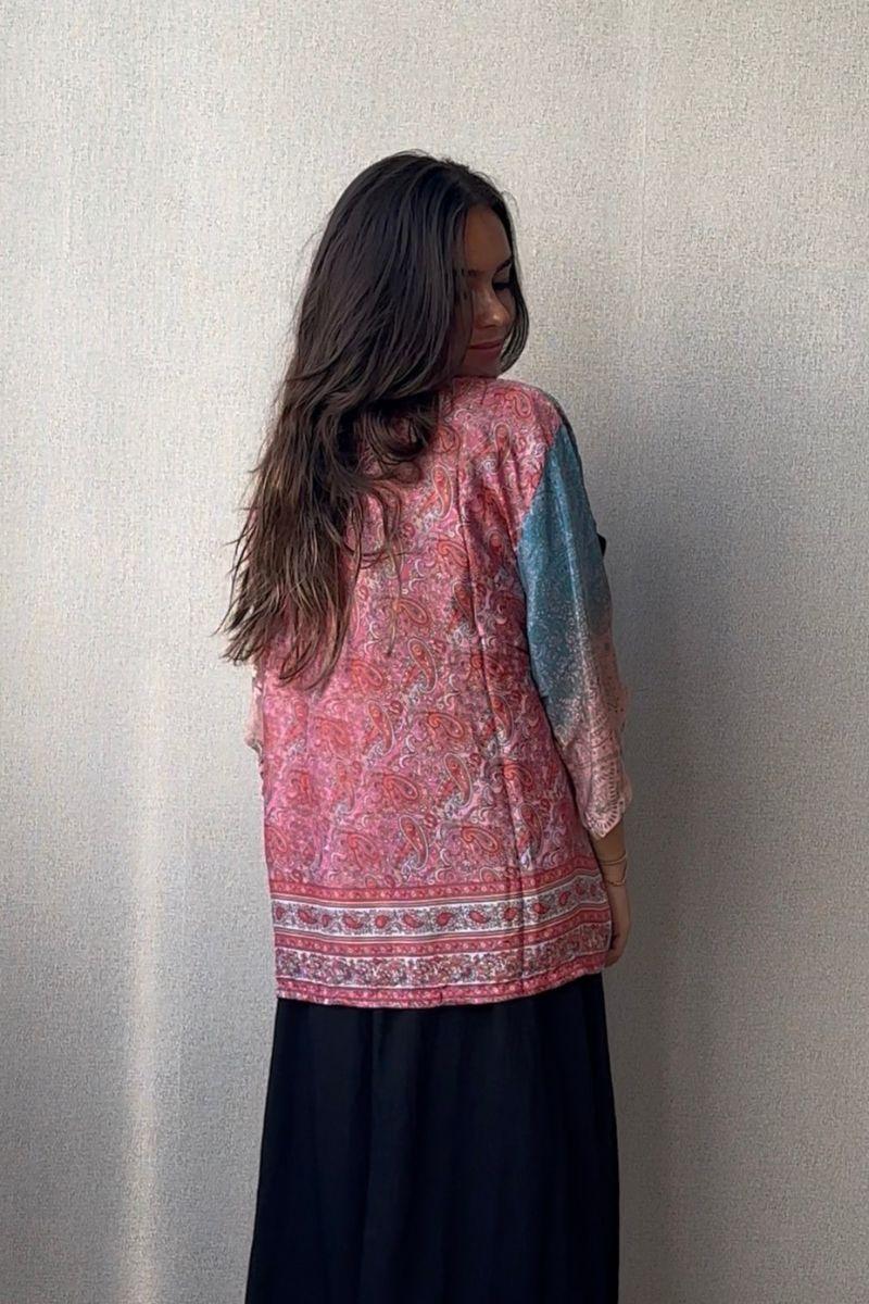 Kimono hindu corto multicolor fucsia