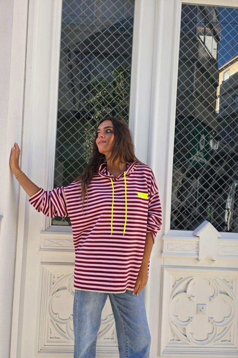 Sudadera con capucha de Rayas burdeos