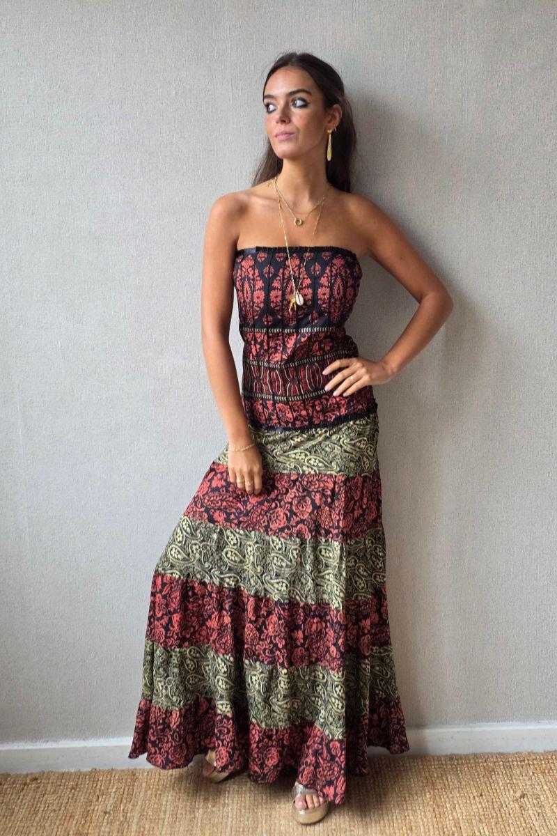 Vestido palabra de honor indio nido de abeja