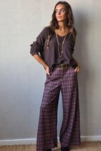 Pantalón de cuadros pequeños ciruela