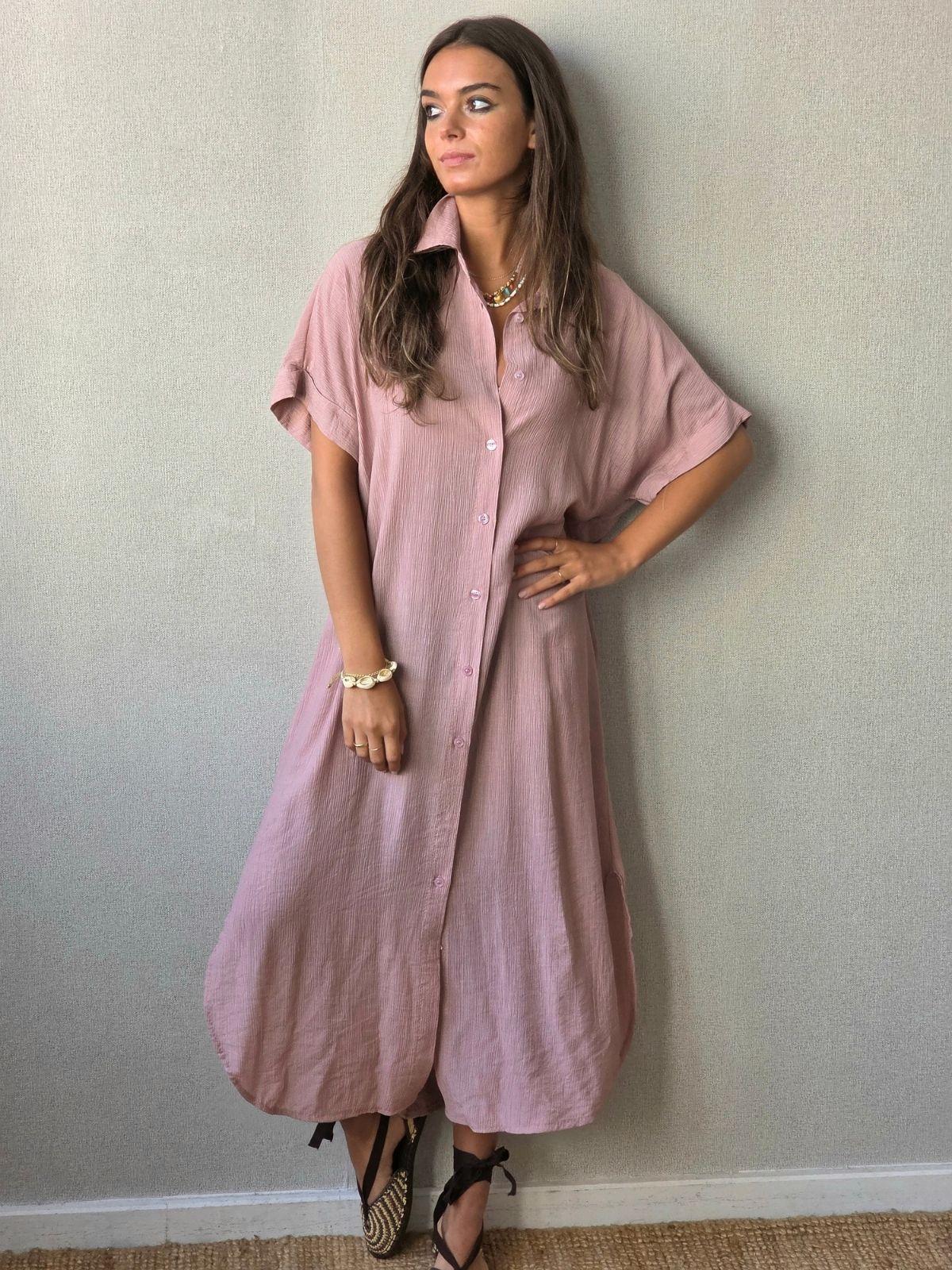 Vestido camisero tipo bámbula rosa
