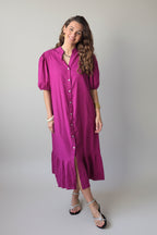 Vestido botones tipo lino magenta