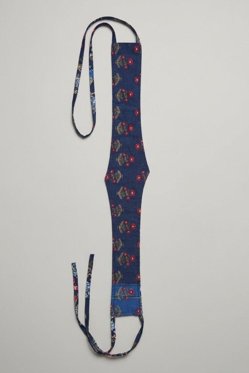 Fajín reversible pájaros y flores azul marino