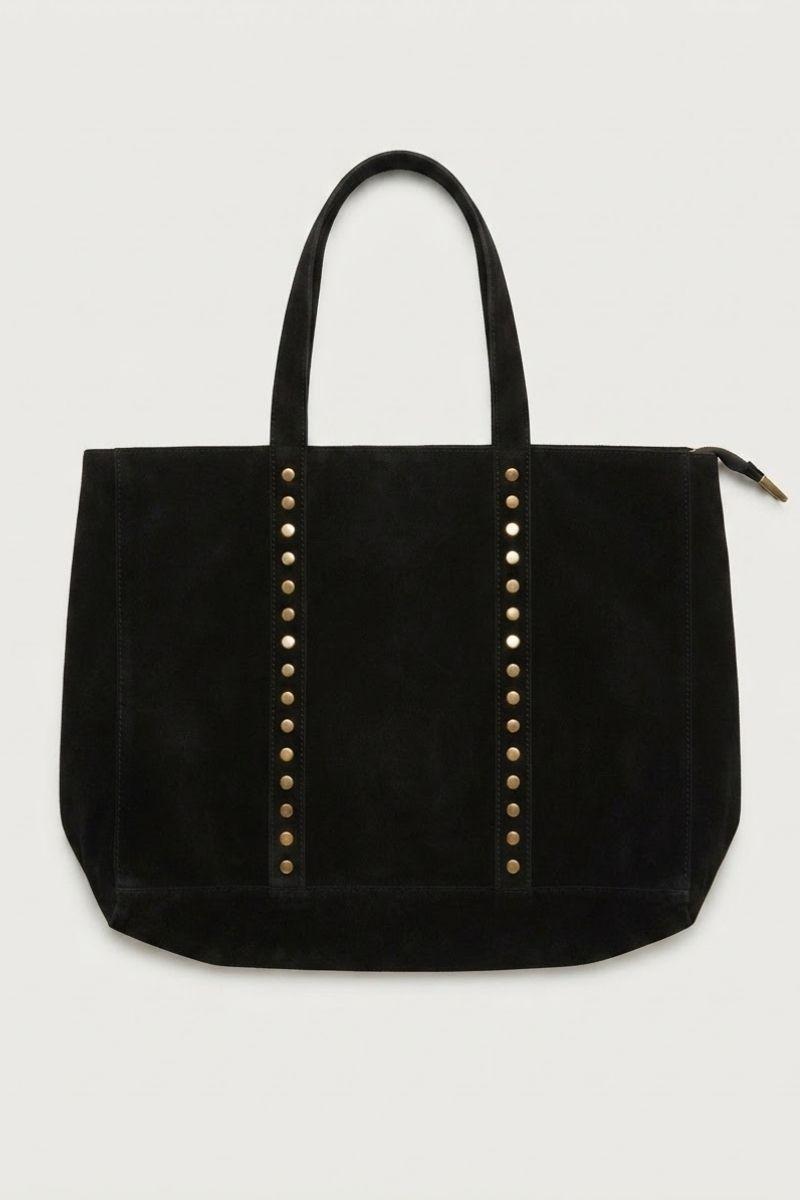 Bolso de ante shopping con tachuelas negro