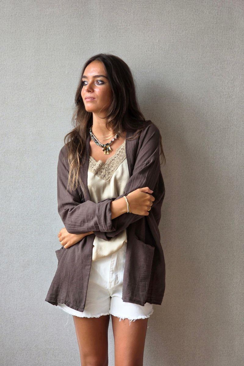 Chaqueta tipo lino en color chocolate