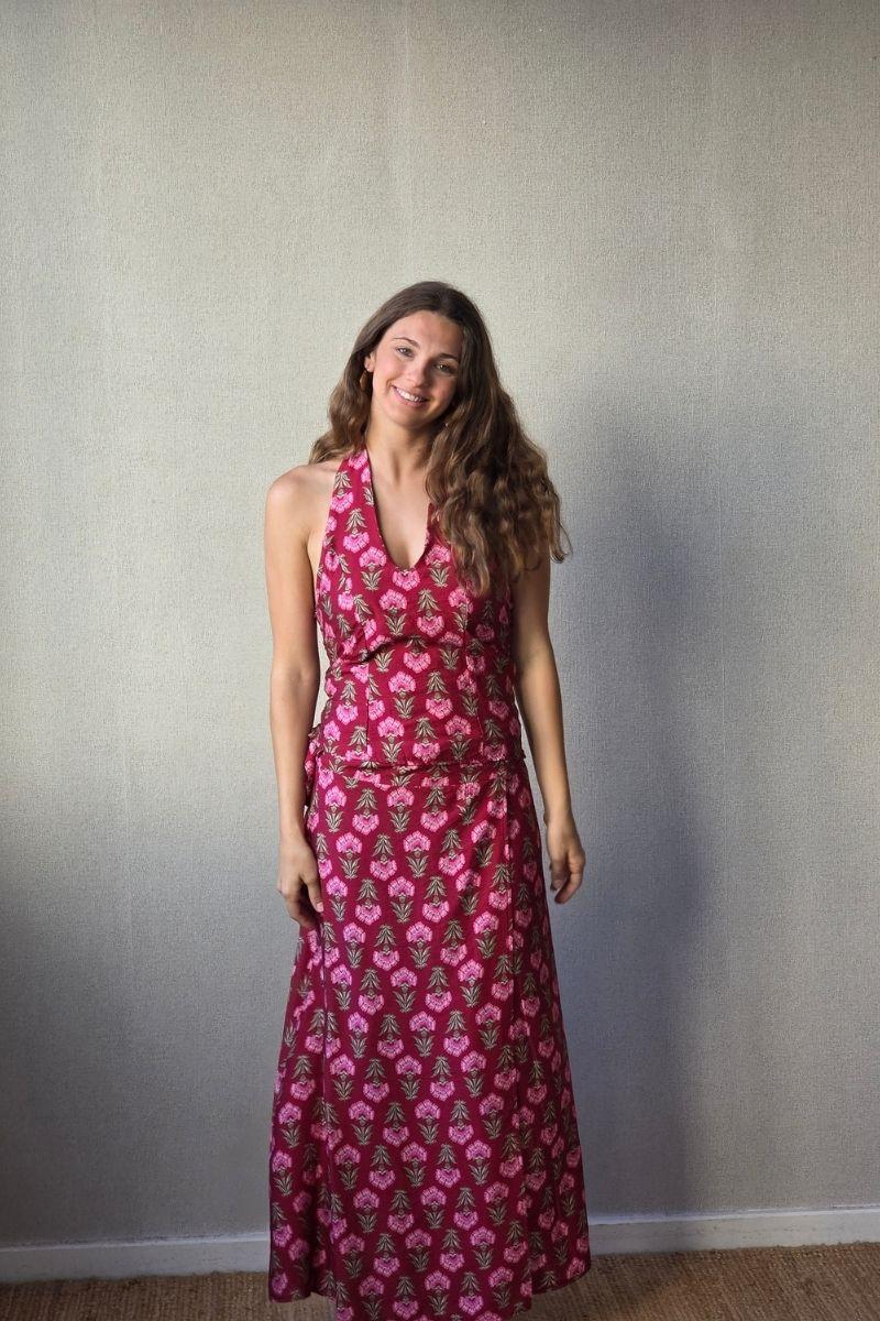 Top de flores boho burdeos