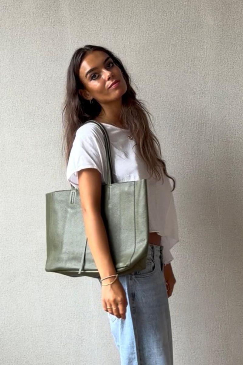 Bolso shopping con cremallera verde militar