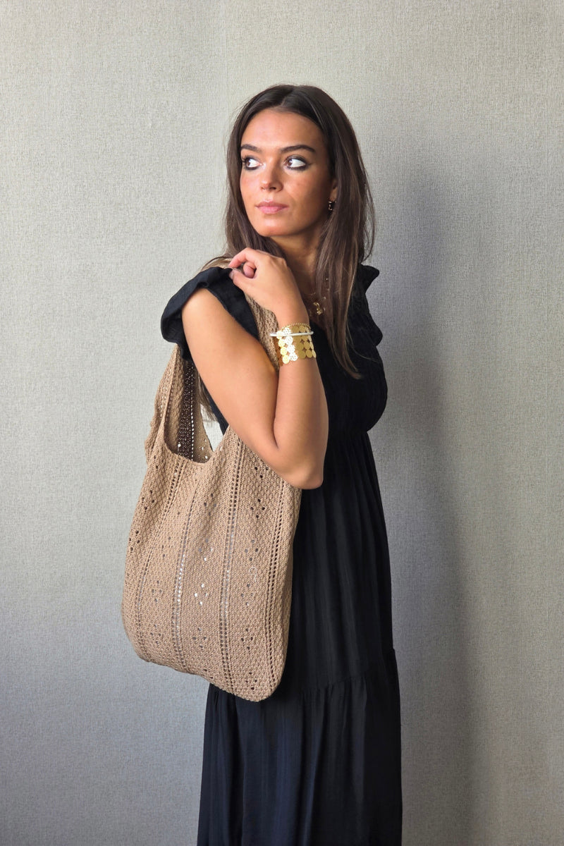 Bolso de croché mediano camel