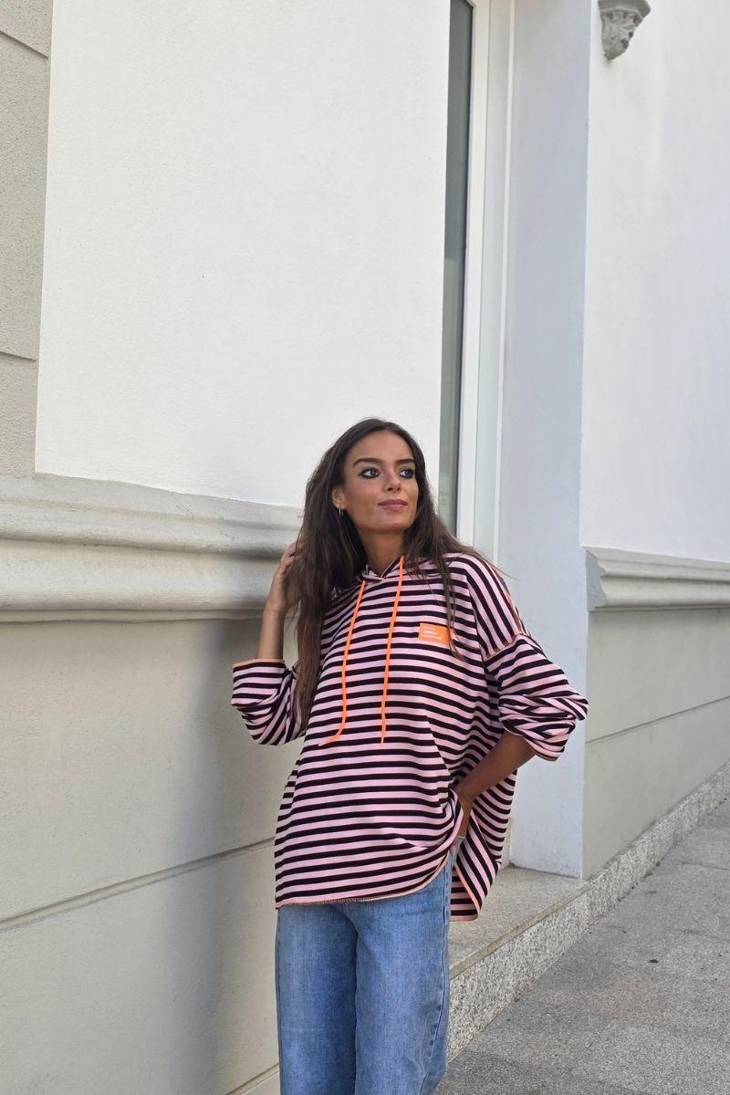 Sudadera con capucha de Rayas rosa