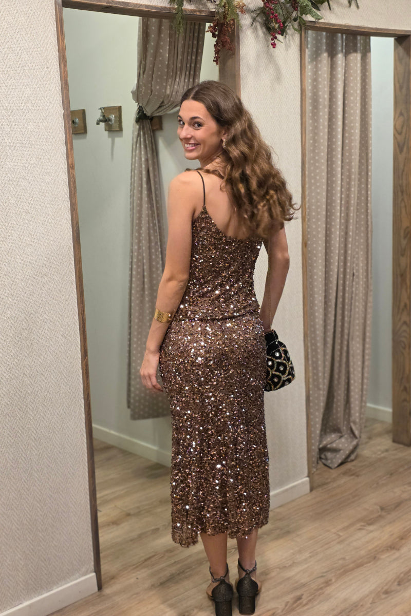 Falda de lentejuelas cobre