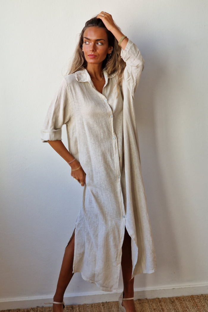 Vestido largo camisero de algodón blanco