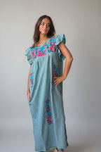 Vestido mexicano cuadro vichy verde mint