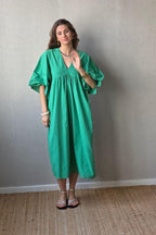 Vestido largo de lino y algodón verde