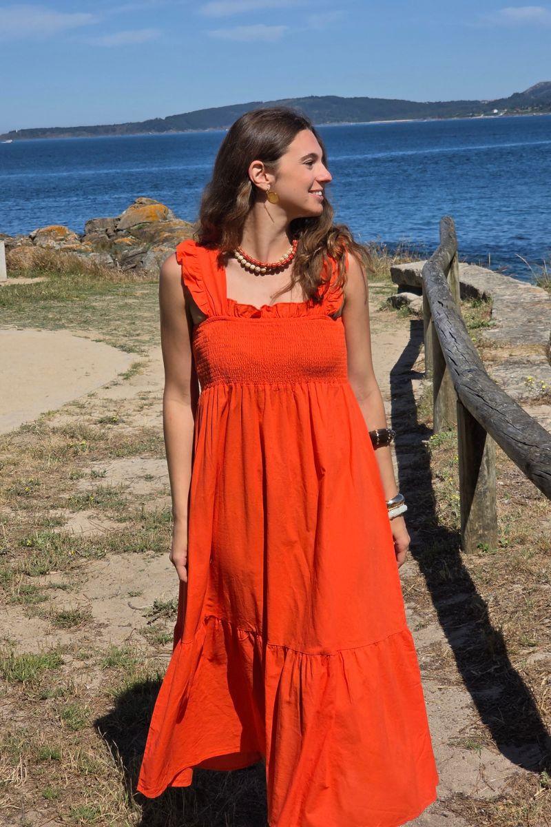 Vestido goma pecho coral